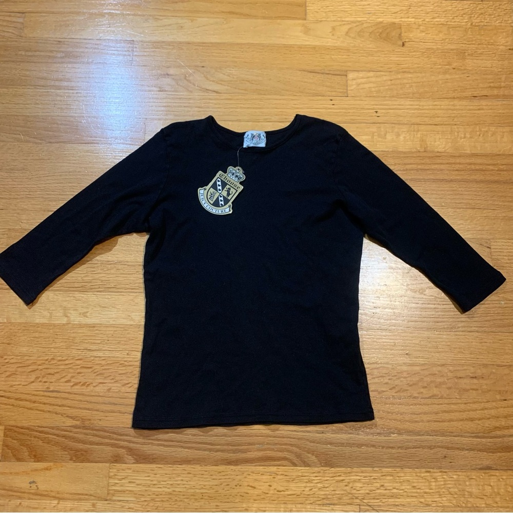Juicy Couture Pam Gela Baby Rib Elbow Crewneck T-shirt Black Youth Girls XL NWT